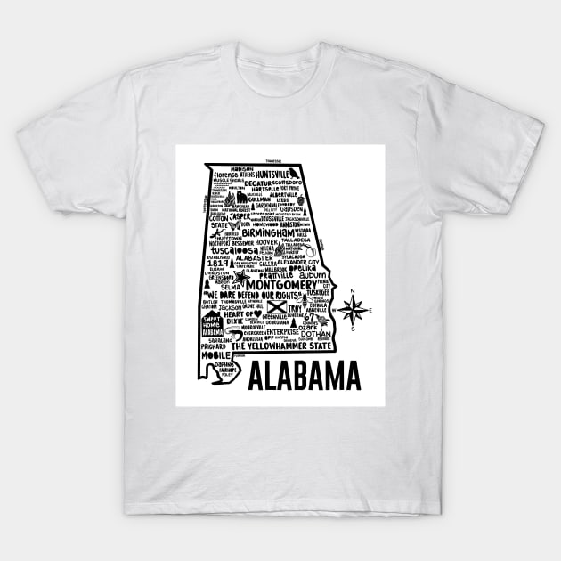 Alabama Map T-Shirt by fiberandgloss